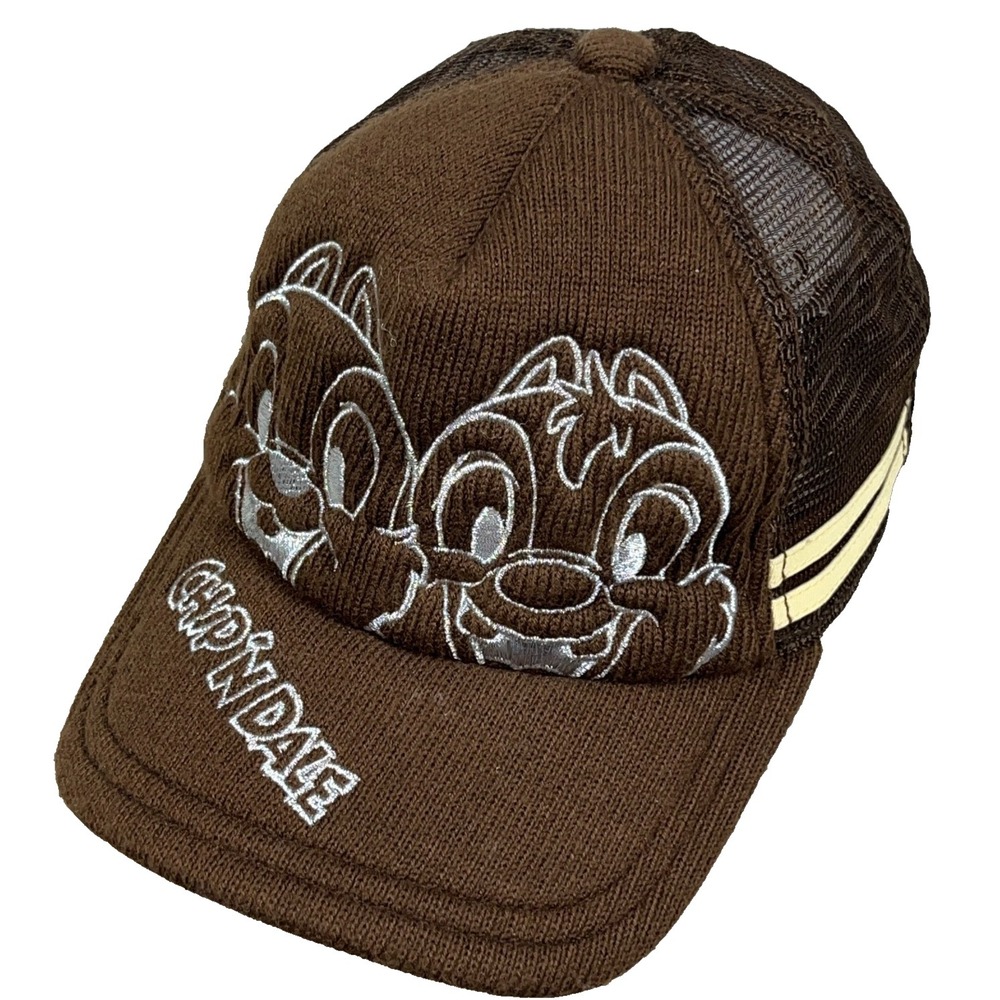 Disney Chip N Dale Hat Cap Snapback Trucker Side Stripes Tokyo Resort Brown Mesh